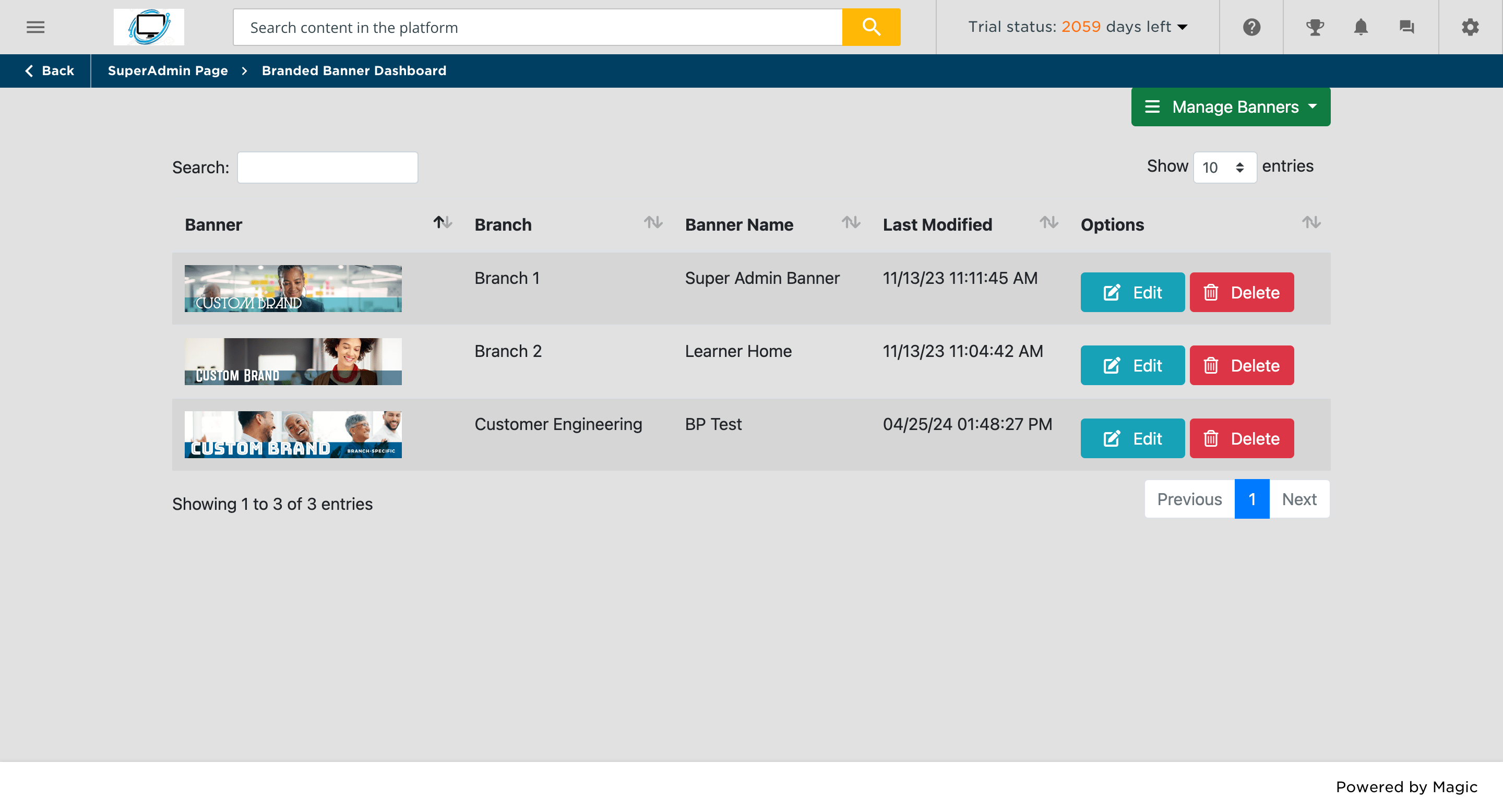 Branded Banner admin panel